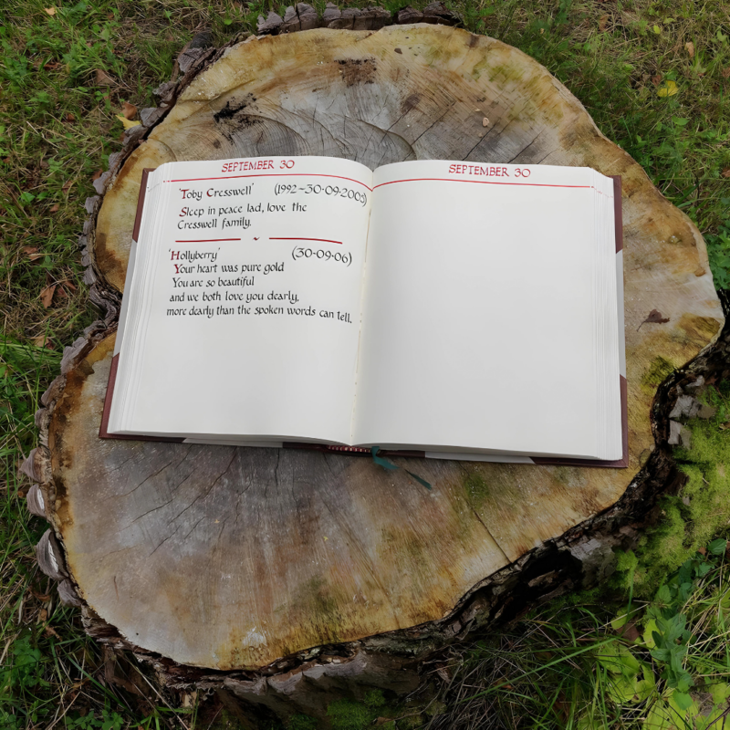 A way to pay tribute to your pet through an entry in a book of remembrance