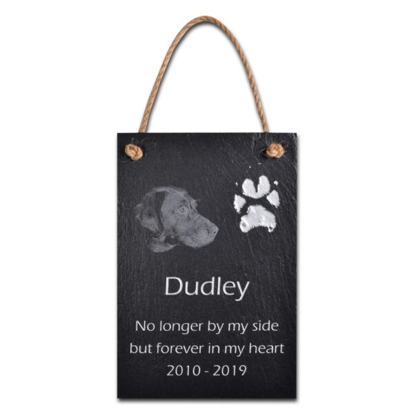 Large Hanging Pet Memorial Slate With Photo & Original Paw Print
