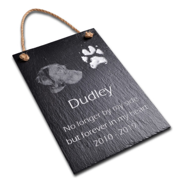 Large Hanging Pet Memorial Slate With Photo & Original Paw Print - Image 2