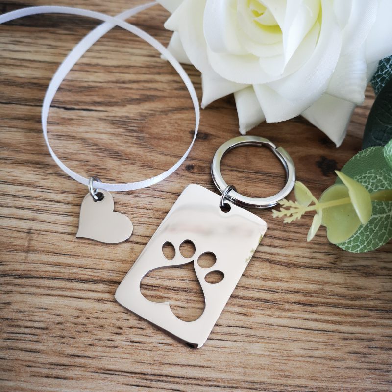 heart paw print key ring