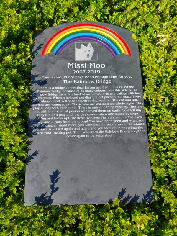 Rainbow Bridge Pet Gravestone Black Slate Garden Memorial Marker - Image 2