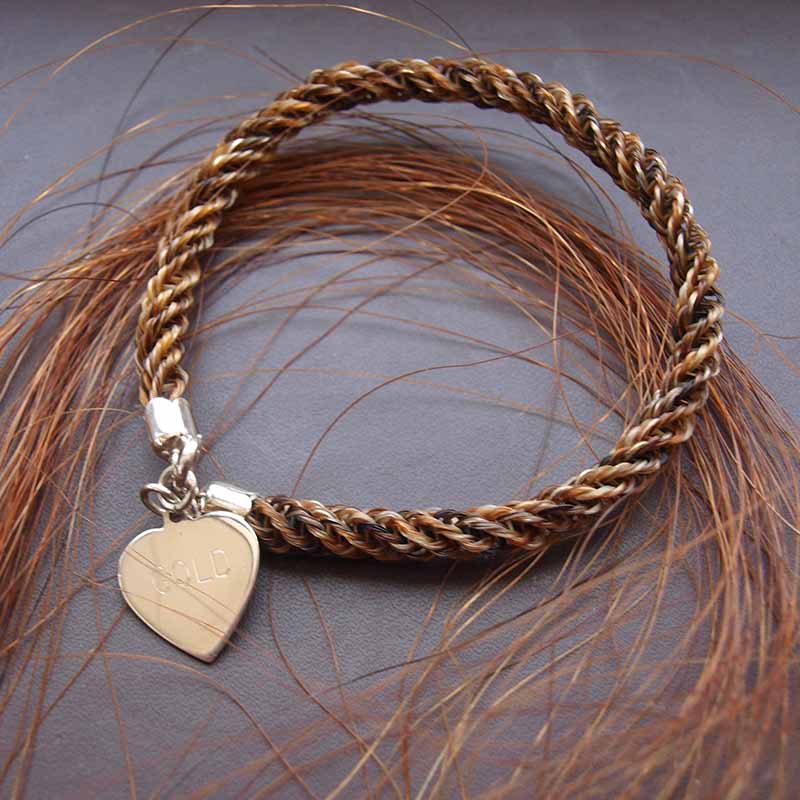 Horsehair Complete Braid Bracelet with Silver Heart Charm Horse Memorial Jewellery Dignity Pet Crematorium